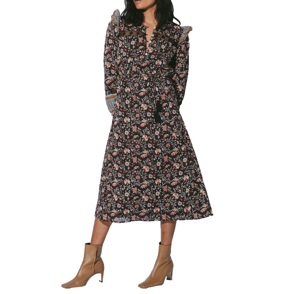 NWT Cleobella Lotus Midi Dress Lolita Block Print Long Sleeve Cotton Lin… - Picture 1 of 8